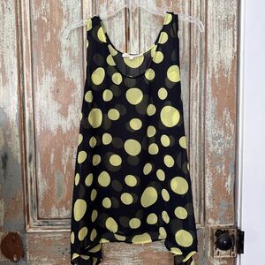 Daniel Rainn L  Black And Yellow Polka Dot Sheer Sleeveless Top